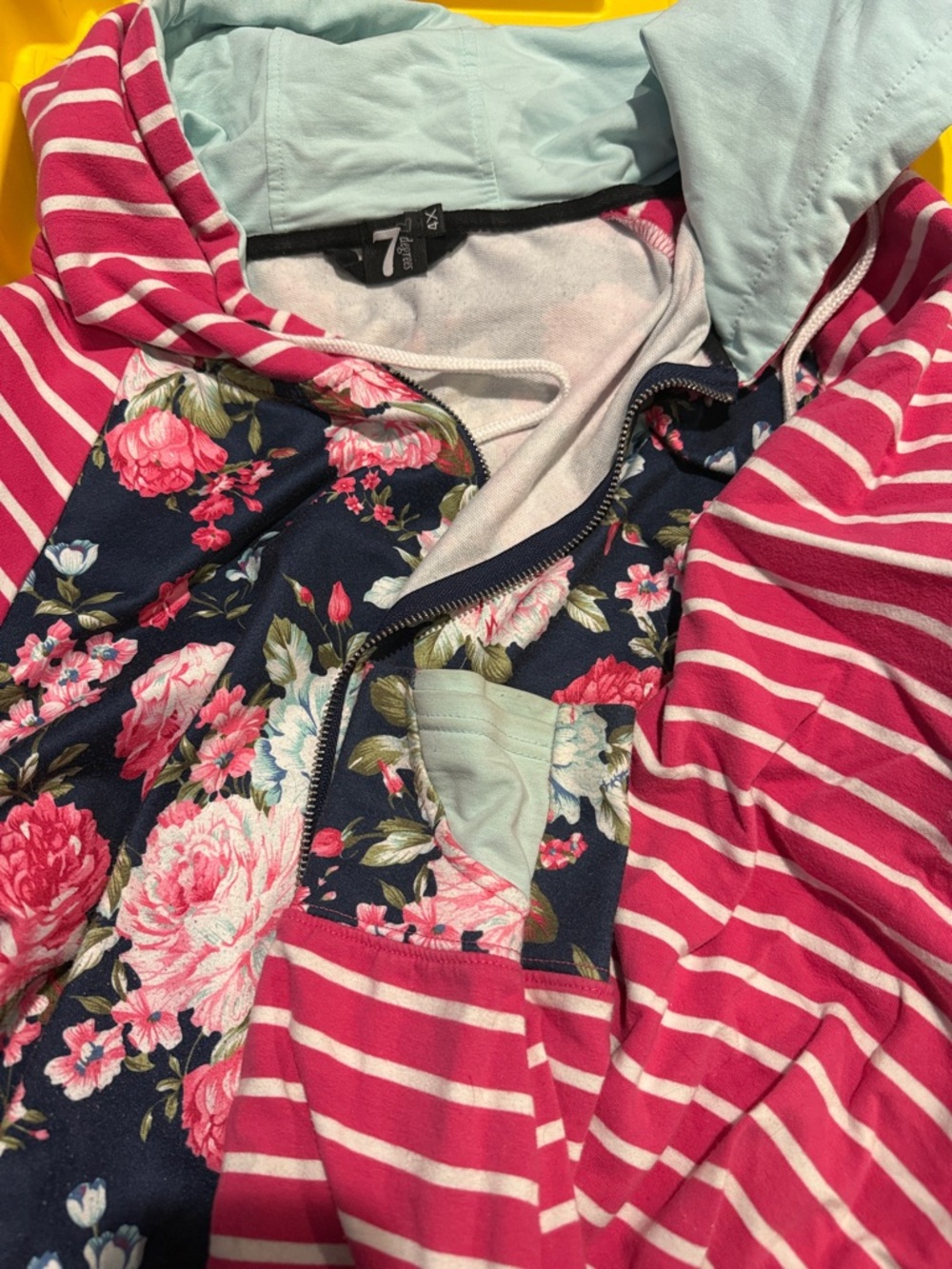 Striped Pink & Navy Floral Zip Hoodie